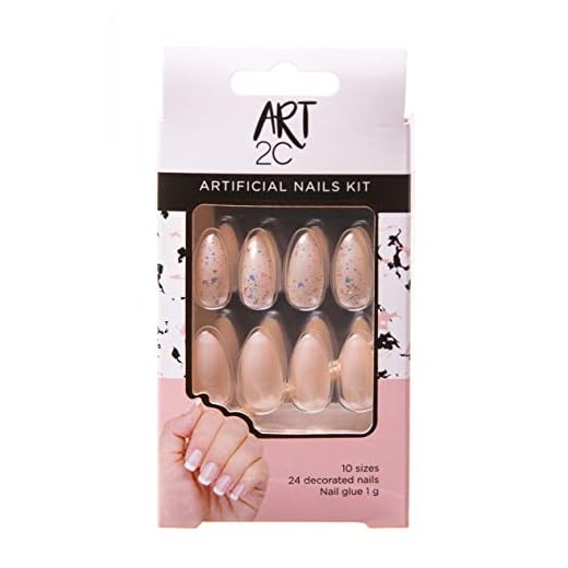 Art 2C - Kit de uñas postizas con pegamento fáciles de poner y quitar, 24 uñas decoradas, 10 tamaños (041)