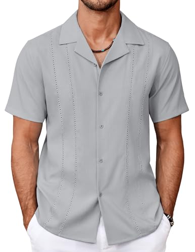 COOFANDY Guayabera Shirts for Men Cuban Short Sleeve Button Down Summer Shirts Linen Shirts