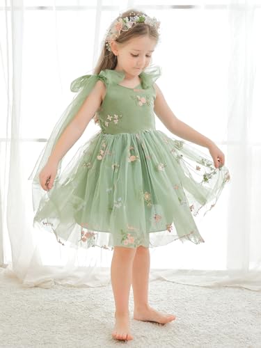 VEYOLOB Flower Girl Dress A-Line Floral Embroidered Tulle Sleeveless Dresses for Wedding Garden Birthday Party4