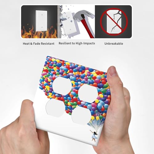 Decorative Outlet Covers Girl Holding Colorful Balloons 2 Gang Wall Plate Cover Double Duplex Receptacle Two Switch Light Switch Cover Plate Jumbo Dual Faceplate for Bedroom Decor