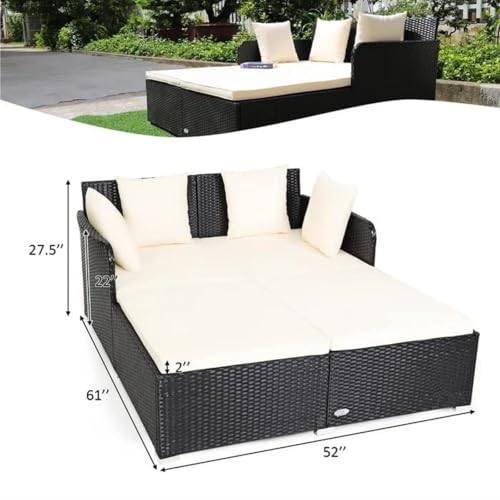 Image of BRISHI Outdoor /Pool Side /Garden /Balcony /Porch /Backyard /Terrace /Patio /Beach /Rectangular Sofa Sunbed Wicker and Rattan Daybed (Black-White)