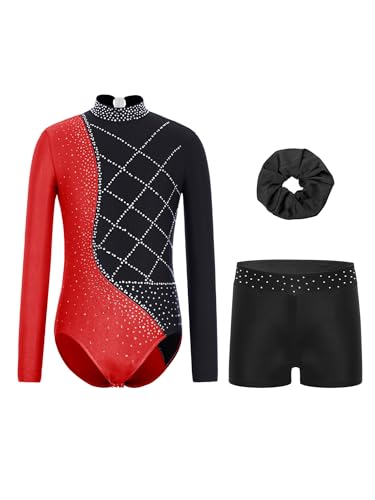 Justaucorps danse fille manches longues ensemble gymnastique strass 5-16 ans