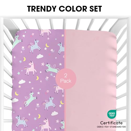 Image of Little Grape Land Crib Sheets 2 Pack for Boys and Girls, Baby Neutral Crib Fitted Sheets for Standard Crib & Toddler Mattress, Super Soft Breathable Fitted Crib Sheet Set