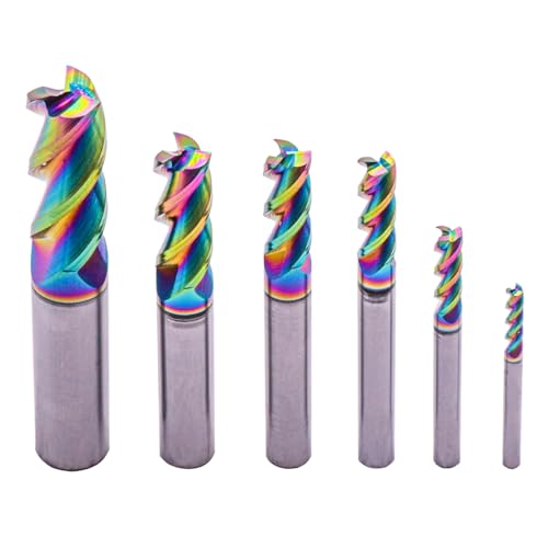Image of 6Pcs 3 Flute 1 /8 inch-1 /2 inch Solid Carbide End Mill Set for Aluminum, DLC Coated | 1 /8 inch, 3 /16 inch, 1 /4 inch, 5 /16 inch, 3 /8 inch, 1 /2 inch, 45 Degree Helix, End Mill Bit Set, for Milling Aluminum and Copper