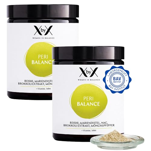 XbyX Peri Hormonbalance 180g | 90 Port. | Hormonelle Unterstützung ab der Perimenopause | Wirkstoff-Komplex aus Reishi Mariendistel & Mönchspfeffer | Vegan | Hormonfrei | Ohne Soja | Aus Deutschland
