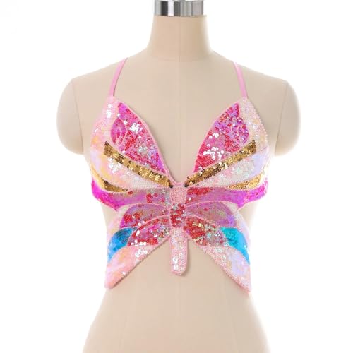 Soutien-Gorge à Paillettes Belly Dancer avec Top à écharpe et Frange en 4 Couleurs