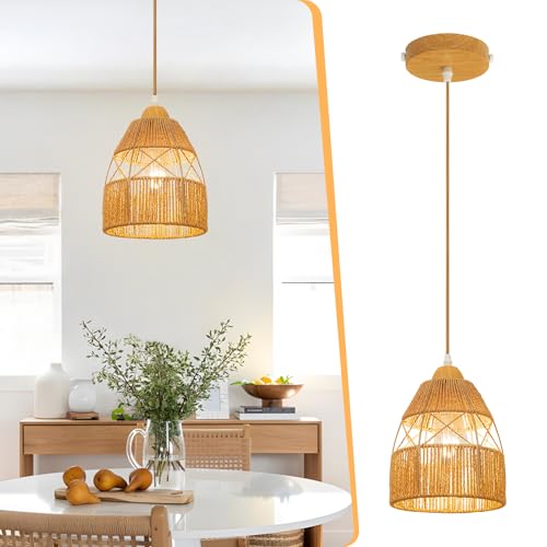 OTeedo Boho Rattan Pendant Light Kitchen Island,Farmhouse Chandeliers Adjustable Height