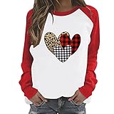 Damen-Valentinstag-Liebe bedrucktes Raglan-Langarm-Top mit Rundhalsausschnitt Schwarze Poloshirts Damen