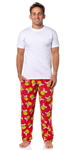 Dr. Seuss Men's GRINCH Santa Claus Toss Print Super Minky Fleece Lounge Pajama Pants2