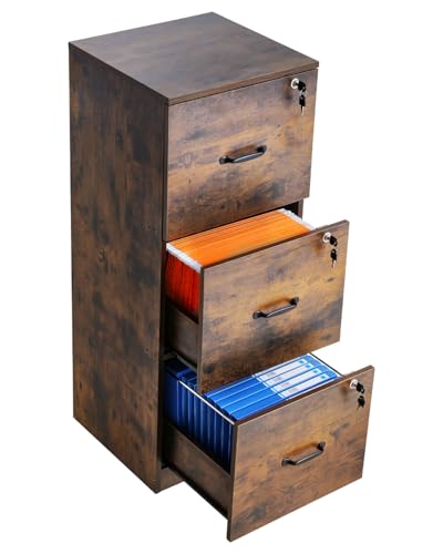 VEVOR 3 Drawer File Cabinet with Lock, Vertical Filing Storage Cabinets for Home Office, Heavy-Duty Locking Cabinet with 2-Level Adjustable Hanging Rod for A4/Letter/Legal Size File, Easy Assembly