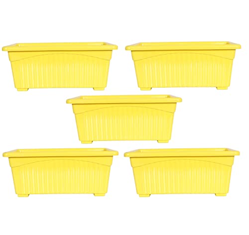 Image of Plastic Window Planters | Garden Planting Pots | Flower Plant Pots for Home Garden & Balcony | Flower Planters for Balcony and Terrace Gardens | Pack of 5 (Yellow)