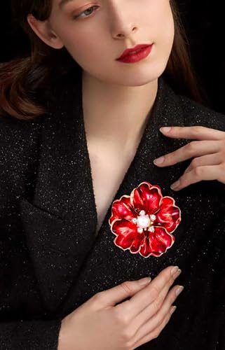 Image of Rhinestone Flower Pin Camellia Drop Oil Brooch Big Large Rose Bouquet Brooch Pin Pearl Daisy Peony Brooch Lapel Pins Elegant Clothing Hat Bag Skirt Accessories for Women