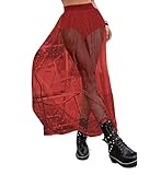  ORANDESIGNE Paréo Femme Plage Bohème Wrap de Plage Jupes Cache Maillot Bikini Écharpe Maillot de Bain en Mousseline, Couverture de Bikini Jupes Wrap Ouverture Latérale Jupes A Rouge XS