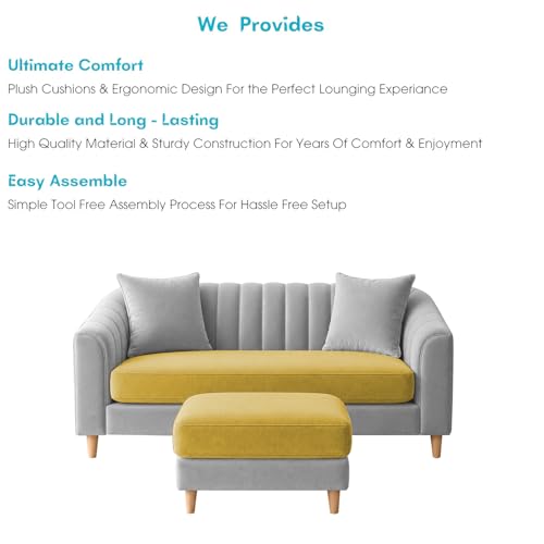 Image of Doraldo 2 Seater Sofa Set with Ottoman for Living Room (Yellow Grey) Premium Fabric Sofa