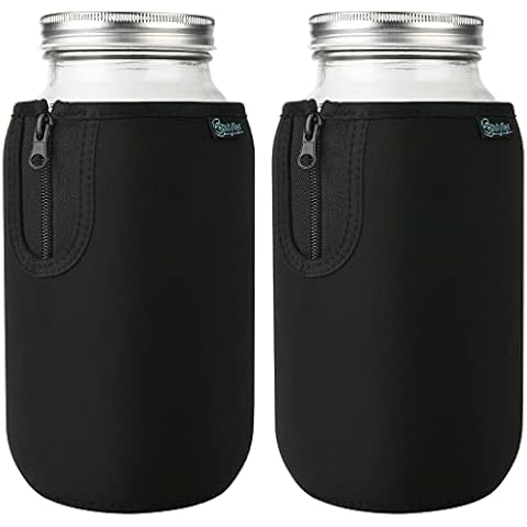 Beautyflier Wide Mouth Mason Jars 64oz Sleeve, Large Mason Jar 64 Ounce Insulators, Wide Mouth Half Gallon Mason Jars Sprouting Jars Blackout Sleeve, Sleeve Only (Black) Cover
