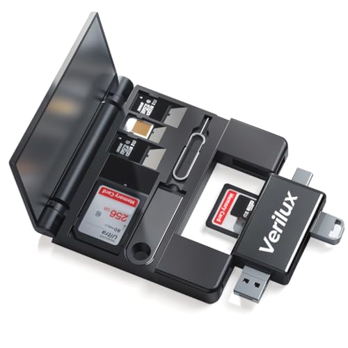 Image of Verilux 5 in 1 Card Reader with Storage Case for Micro SD & SD Cards, Memory Card Reader with Type-C & USB Dual Plugs, USB & TF & SD Cards Ports and Mobile Phone Card pin for Phone, Tablet, Laptop