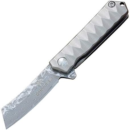 Mini Pocket Knife VG10 Damascus Steel Core Blade Titanium Alloy Handle Ceramic Bearing System Small Keychain Knife