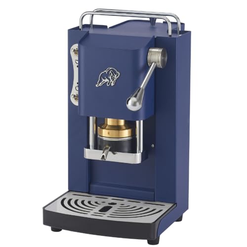 FABER COFFEE MACHINES 3.0 Pro Essential – Cafetera ESE 44 mm compacta con bidón de cristal, soporte para cápsulas extraíble y prensa ajustable de latón (azul marino, cromo)