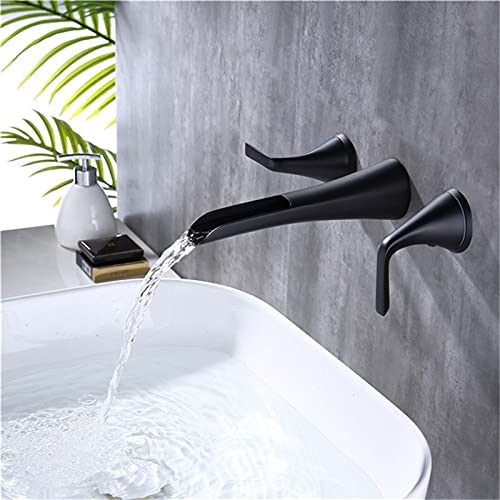 Robinet de lavabo mural noir cascade FIDEMM à double levier - 5