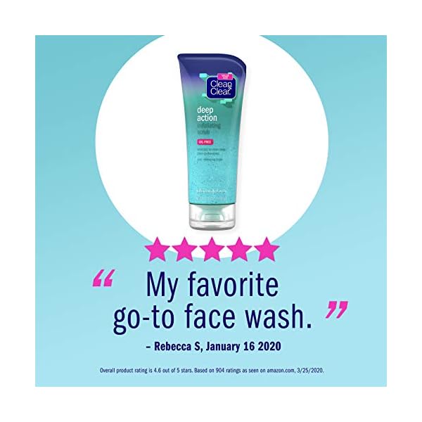 Clean & Clear Deep Action Exfoliating Cleanser with Pro-Vitamin B5, Gentle Exfoliating Daily Face Scrub Cleans Deep Down to the Pore for Soft, Smooth, Hydrated Skin, Oil Free Face Wash, 7 FL OZ