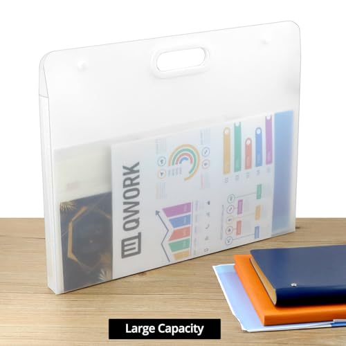 Image of QWORK Art Portfolio Folder - 17x13 Inch, Water-Resistant Solid Stiff Material, 4 Pack Translucent Large Storage for Artwork, Diamond Painting, Posters and Classroom Supplies, QS15552
