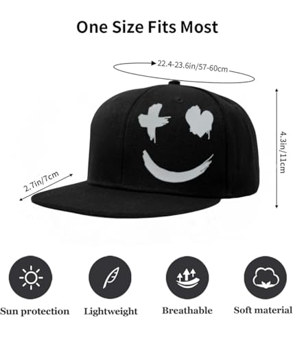 Image of Tai & Zai Black Snapback Hat with Printed, Adjustable Flat Brim Cap, Six Hole Breathable Design