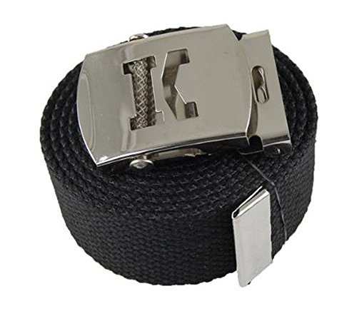 BodyJewelryOnline Capital Initial K Canvas Military Web Black Belt & Silver Buckle 60 Inch