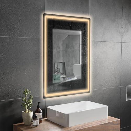 BAOCHADA Espejo de baño con iluminación 70x90cm, espejo LED con 3 colores de luz regulable, antiempañamiento, espejo de pared LED para baño horizontal/vertical para baños, lavabos (70x90cm) - imagen 3