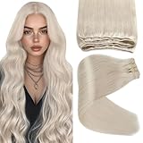 Sunny 24inch Hair Extensions Real Human Hair Weft Platinum Blonde Sew in Hair Extensions Real Human Hair Blonde Machine Weft Hair Extensions Long Hair for Women 100g