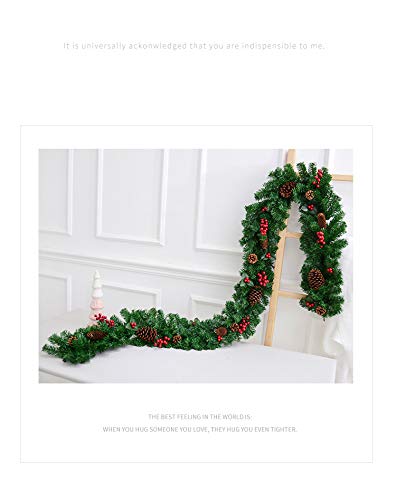 boyspringg Christmas Garland Realistic Green Garlands 8.8FT (2.7M) Christmas Wreath with Pine Cone Red Berries for Xmas Tree Fireplaces Stairs Indoor Outdoor Christmas Decorations - Thumbnail 2