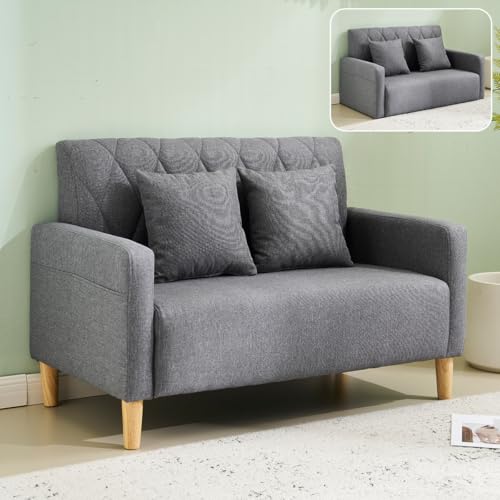 Simpolu ソファー 2人掛け 肘付き 2P 幅約103cm 二人掛け 脚高さ13cm ロボット掃除機も通れる カウチ 座面肘掛け一体型 枕付き ソファ 2人掛けソファ 圧力分散 カジュアルソファー 簡単組み立て 2WAY 取り外し可能な脚 (ダークグ