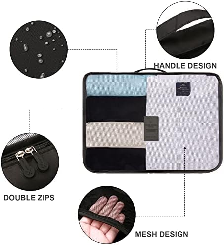 Amazon Brand - Umi Packing Cubes, 7PCS Packing Cubes for Suitcases, Travel Organiser Compression Packing Cubes, Travel Essentials Packing Cubes for Travel, Suitcase Organiser Bags (Black)