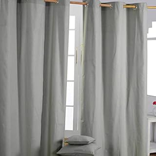 HOMESCAPES Orange Eyelet Curtain Pair 117cm (46") Wide x 137cm (54") Drop Plain Heavy Unlined Curtains