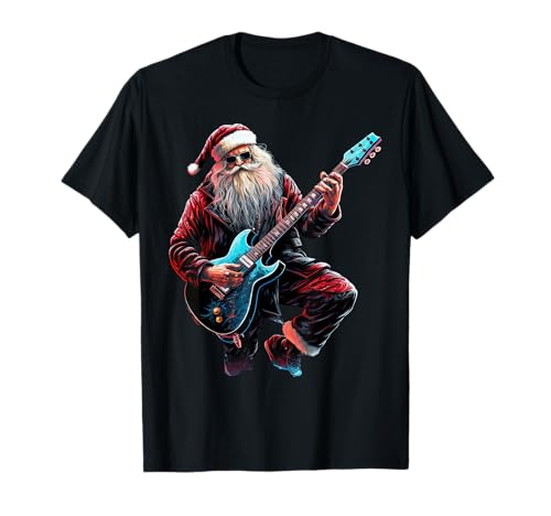 Rock & Roll Christmas Music Santa Claus Guitar Player T-Shirt