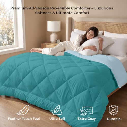Image of AYKA Reversible Comforter 220 GSM Microfiber Reversible AC Comforter /Blanket for Winter /Quilt /Duvets for Queen Size Single Bed Comforter (60 * 90, Teal & SkyBlue)| TC - 220
