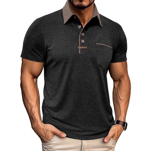 Halfword Polos Homme Manches Courtes Golf Pull Casual Classique Top Slim Fit Noir 2XL