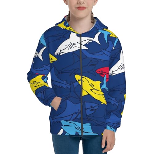 Cartoon Shark Kids Pullover Hoodies Boys Zip Up Sweatshirts Girls Athletic Clothes with Pocket3
