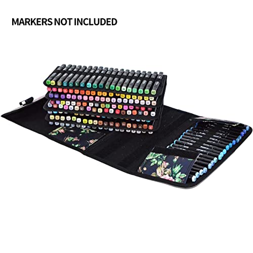 Art Markers & Pens Case, 120/168 Slots, Carrying Travel Organizer With Zipper Pocket And Handle, Removable And Adjustable Strap, Art Supplies For Storage And Organization (168Slots Flower) #TOP3
