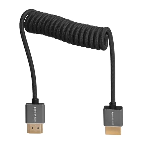 KONDOR BLUE | 4K HDMI to HDMI Thin Short Coiled Braided Cable for On-Camera Monitors, Capture Cards (Black) - Thumbnail 3