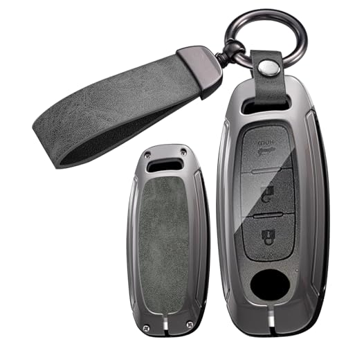 ontto Metal Leather Car Key Fob Cover Fit for Nissan Ariya Qashqai X-trail ePower Juke Teana 2023 2024 Smart Key Holder case keyring Shell bag keychain auto accessories Grey 2