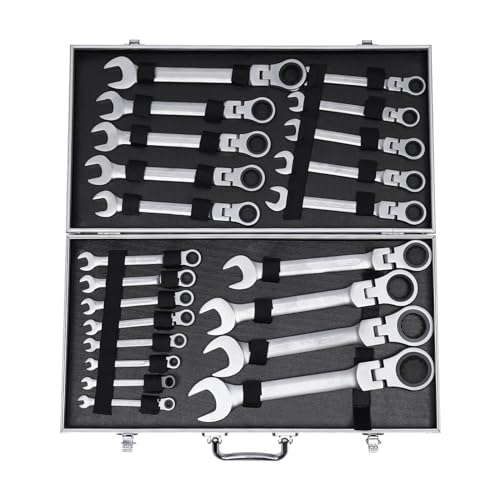 GDSKR Lot de 22 clés à cliquet articulées, avec clés polygonales et plates de 6 à 32 mm, en acier au chrome vanadium de qualité supérieure, avec...