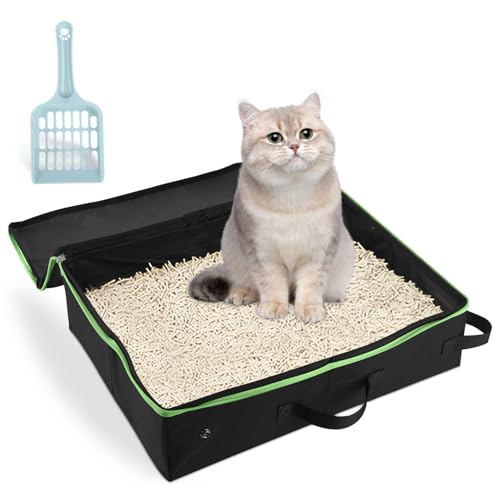Tragbare, Zusammenklappbare Katzentoilette mit Deckel, wasserdichte Katzenklo mit Sieb Und Reißverschluss, Cat Litter Box für Unterwegs, Leicht,...