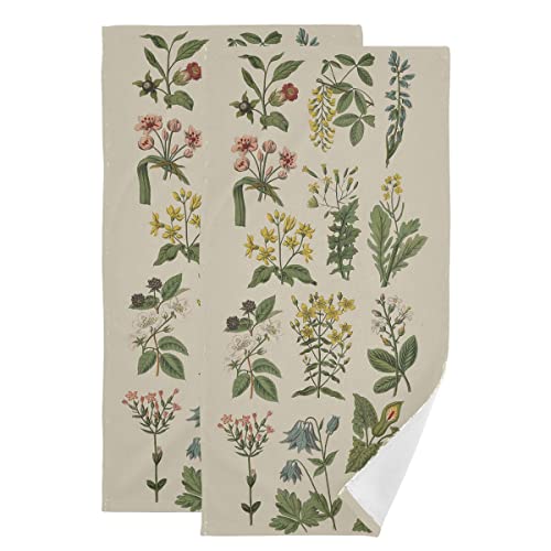 Giwawa Flower Herbs Hand Towels - Set Of 2 Green Wild Plant Sage Leaves Pattern Soft Bath Hand Towel For Bathroom Kitchen Hotel Spa Face Towels 14"X28" #TOP13
