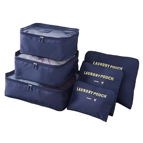 Image of UMAI 6-piece Vacuum-Compressed Travel Organizer + Pouch Packing Cubes |Cosmetics /Laundry /Socks /Shoes Organizer Pouch| Waterproof, Lightweight, Foldable Storage Bag | Navy