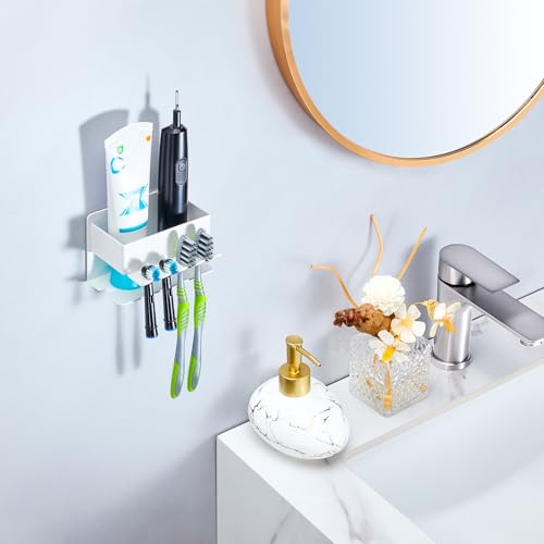 Image of Toothbrush Head Holders, Electric Tooth Brush Head Holder, Adhesive Toothpaste Holder for Shower Bathrooms, Wall Mounted Tooth Brushing Holder Organizer Storage (White, Small)