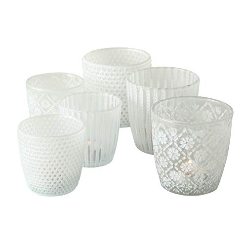 Seaside No.64 - Windlichter 6er Set - Teelichtglas Teelichthalter - 3 Motive romantische Blüten 7-9cm - Kerzenständer Glas-Set (weiß, Set) Cover