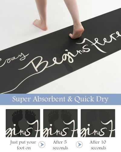 Image of MontVoo Bath Mat-Bath Mat Rug Non Slip Super Absorbent Stain Resistant Quick Dry Thin Bathroom Rug-Bath Mats for Bathroom Floor Bathtub Vanity-Bathmat Bath Rug Easy Care-17 inchx35 inch,Black