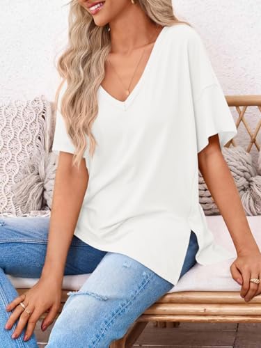 Tankaneo Womens Oversized Tshirts V Neck Short Sleeve Tops Summer Casual Loose Fit Tunic Tee Shirts3