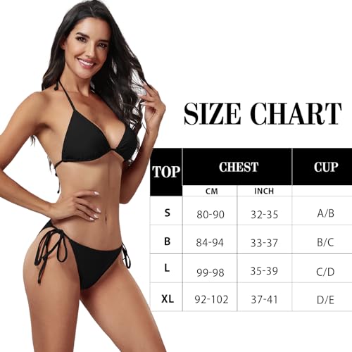 FITTOO Triangel Bikini Oberteil Große Brüste Damen Push up Sport Bikini Neckholder Rückenfrei Bikinioberteil mit Polster Schwarz, S