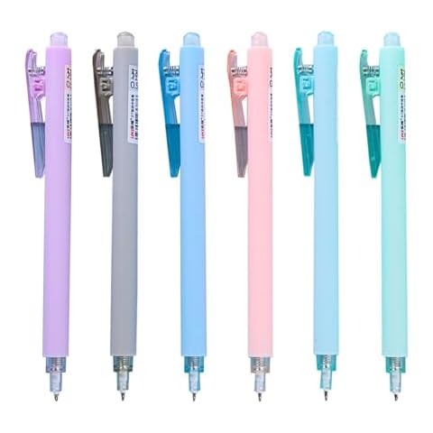 PapaBear Retractable Ballpoint Pen, Black Ink, 0.5mm, 6 Different Color Barrel Pens, Convenient Clip, 6pcs Cover